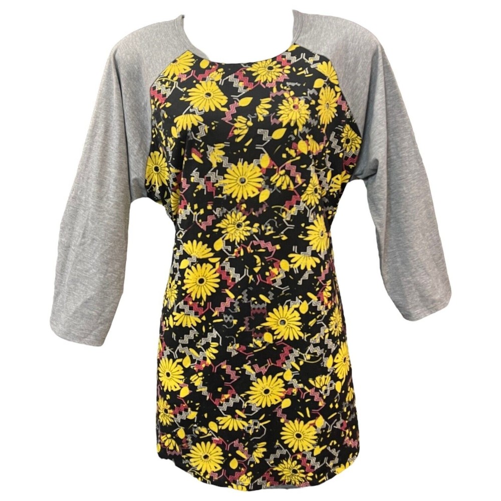Lularoe Womens Size Large Casual Disneys Summer Flower Print Gray 3/4 Sleeve